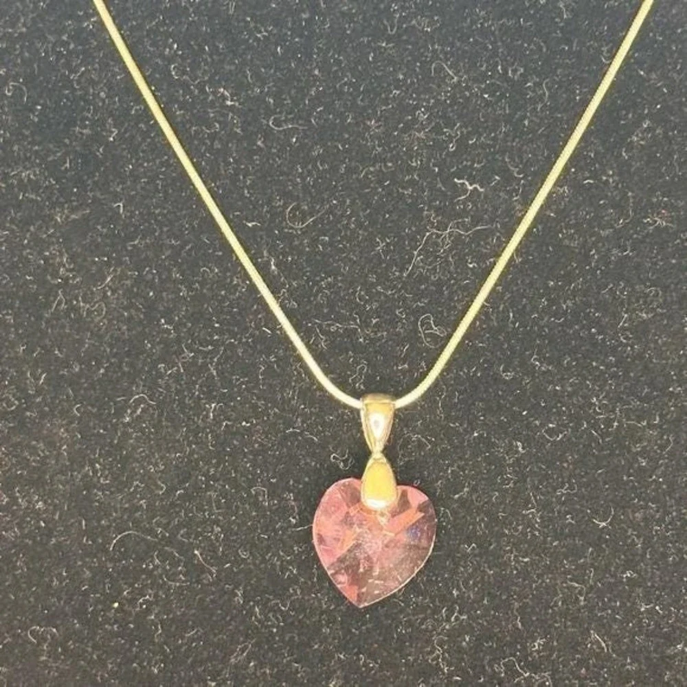 Austrian Crystal Light Rose Pink Heart Pendant Sterling Silver 18
